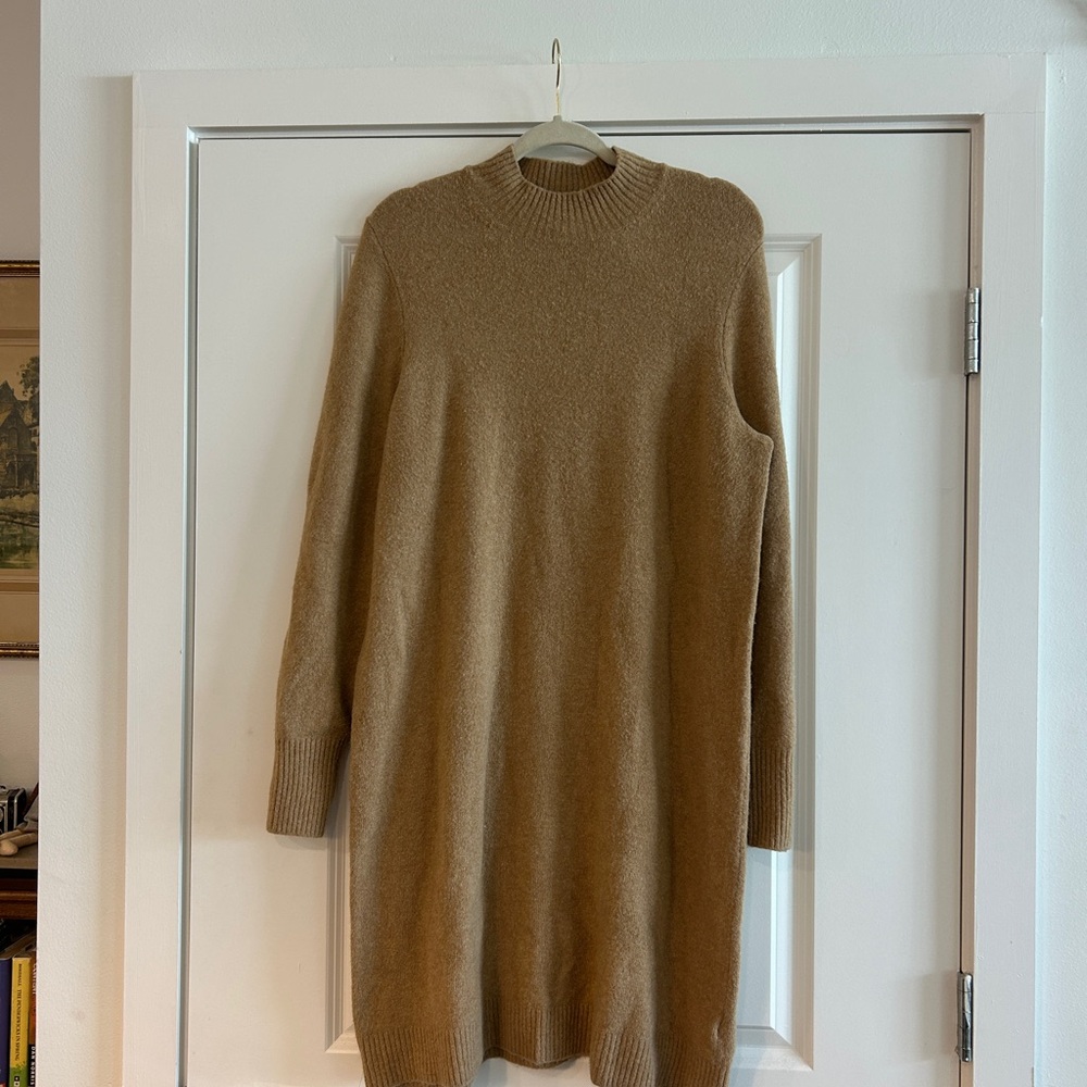 J Crew Women's Camel Crewneck Wool Sweater Dress
